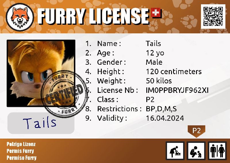 Diaperfur License exemple for a furry.