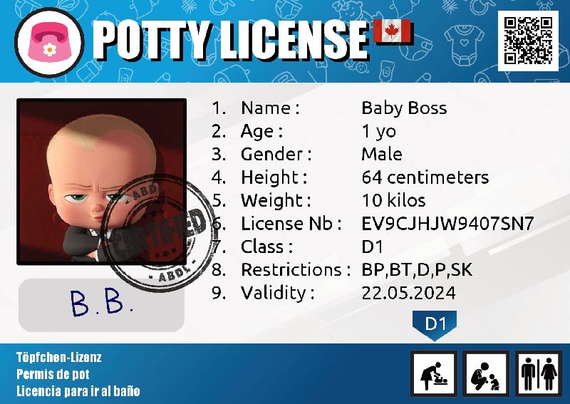 Potty License exemple for a little.
